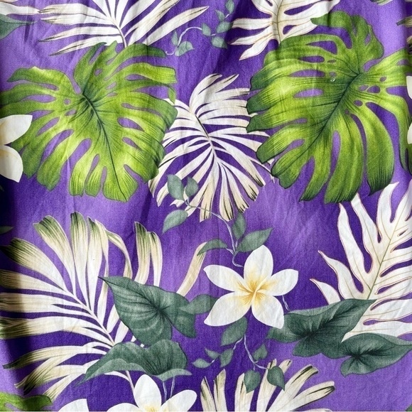 Y2K Hawaiian Print Button Front Shirt Floral Palm Print Purple Cotton Hawaii S - Picture 8 of 11